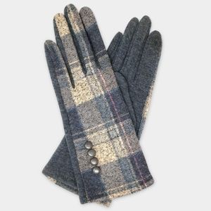 MADRAS PLAID WITH BUTTON ACCENT SMART GLOVES- GREY